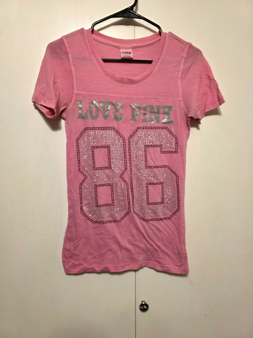 PINK Victoria's Secret Pink Metallic 'LOVE PINK' Rhinestone 86 Tee